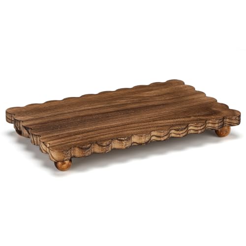 Yookeer Scalloped Wood Riser Tray